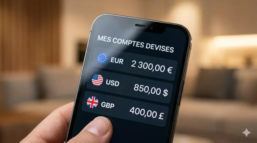 banque pour expatrié : application multidevises avec soldes en euros, dollars et livres sterling