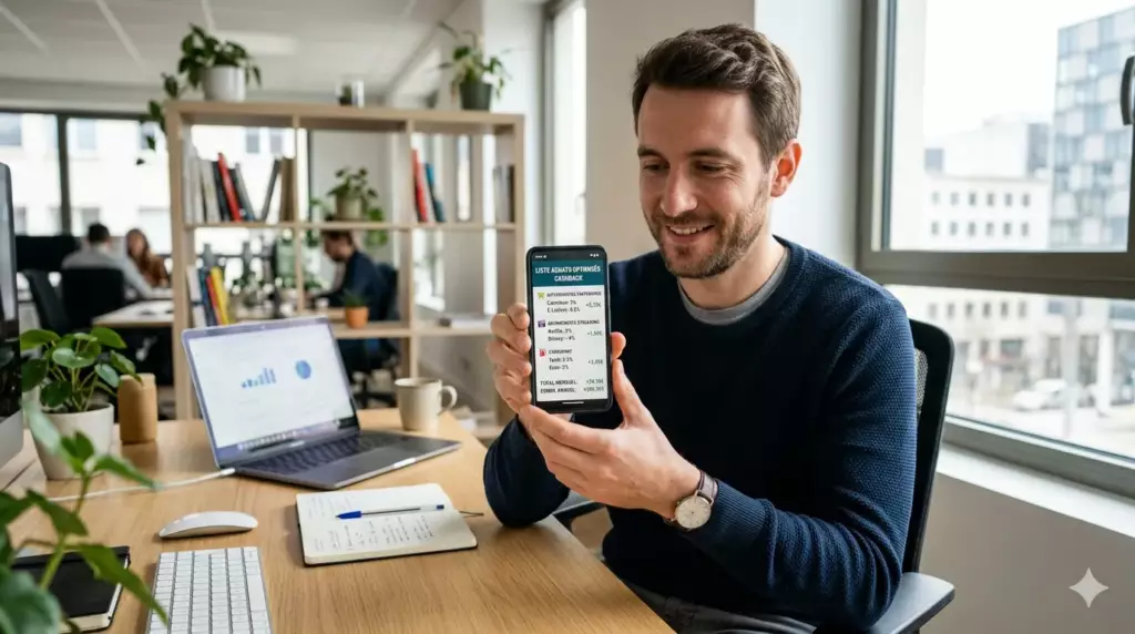 cashback banque en ligne : homme optimisant ses achats pour maximiser le cashback