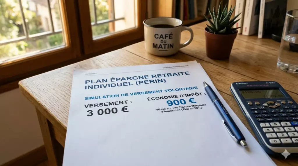 epargner retraite 30 40 50 ans : document ouverture PER avec avantage fiscal affiché
