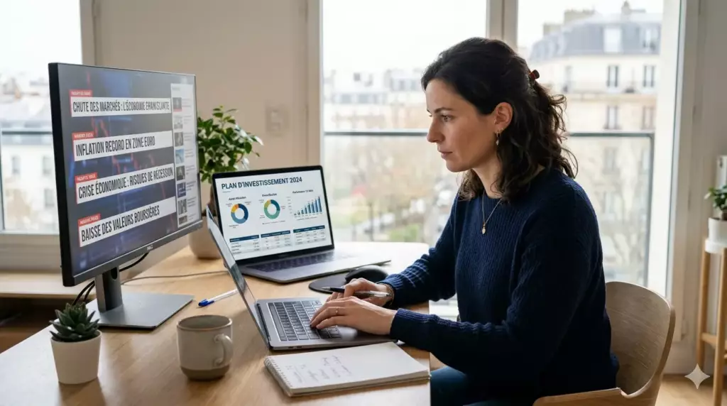 erreurs debutant bourse : débutant entouré de titres alarmistes mais serein face à son plan