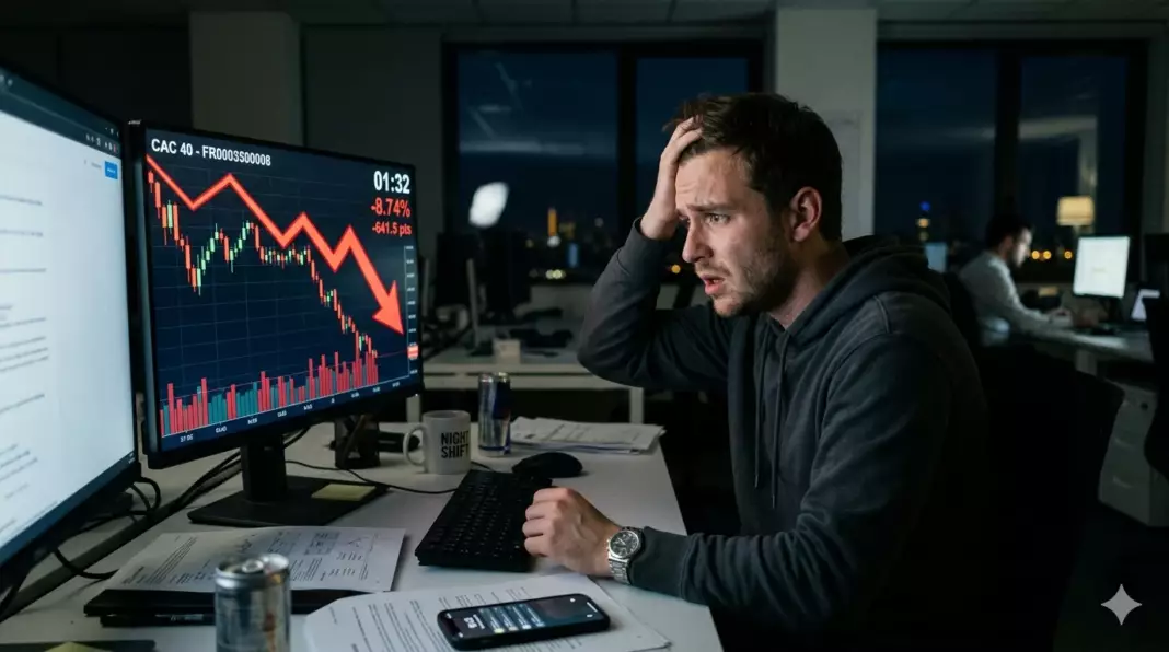 erreurs debutant bourse : investisseur stressé face à graphique boursier en baisse