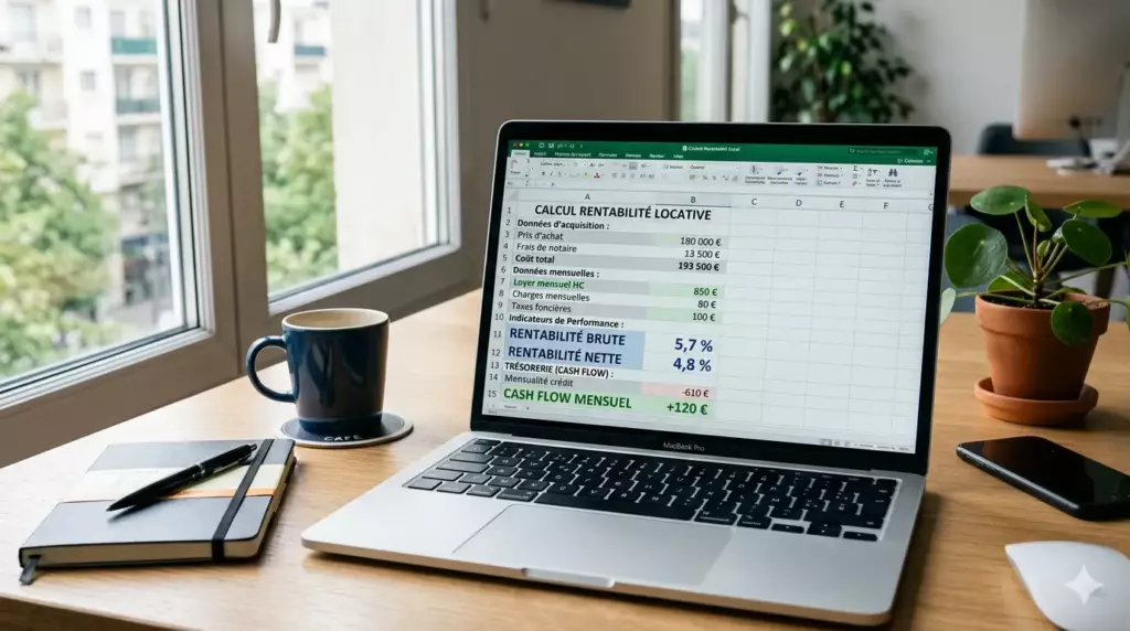 monter dossier credit locatif : tableur calcul rentabilité brute nette et cash flow locatif