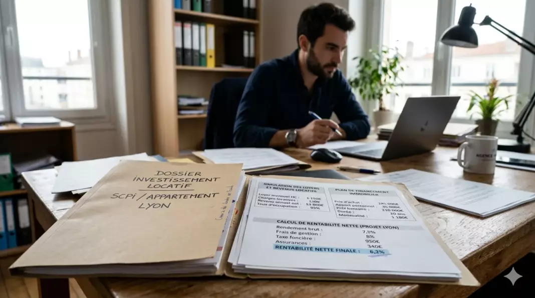 monter dossier credit locatif : investisseur préparant dossier complet avec revenus et business plan