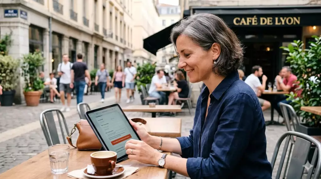 assurance crédit renouvelable : une femme utilisant une tablette pour changer son assurance crédit grâce à la loi Lemoine.