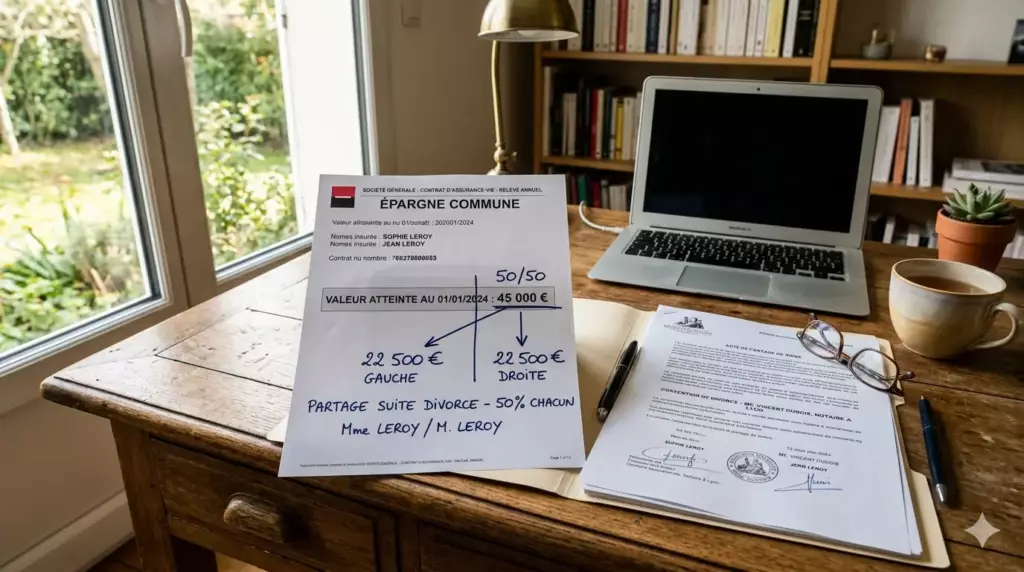banque et divorce : relevé d'épargne commune annotée pour partage équitable