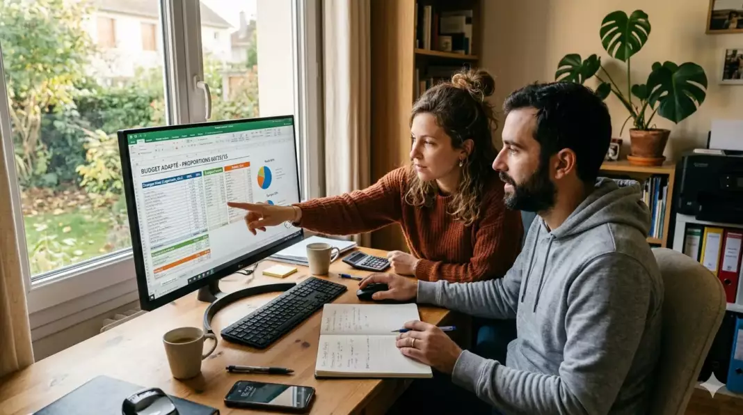 budget 50 30 20 : couple révisant leur budget 50/30/20 pour l'adapter à leurs revenus