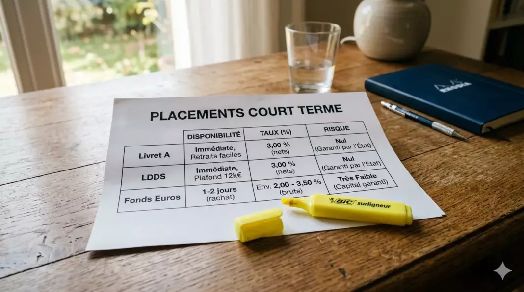 epargne court terme : tableau des placements disponibles à tout moment avec taux