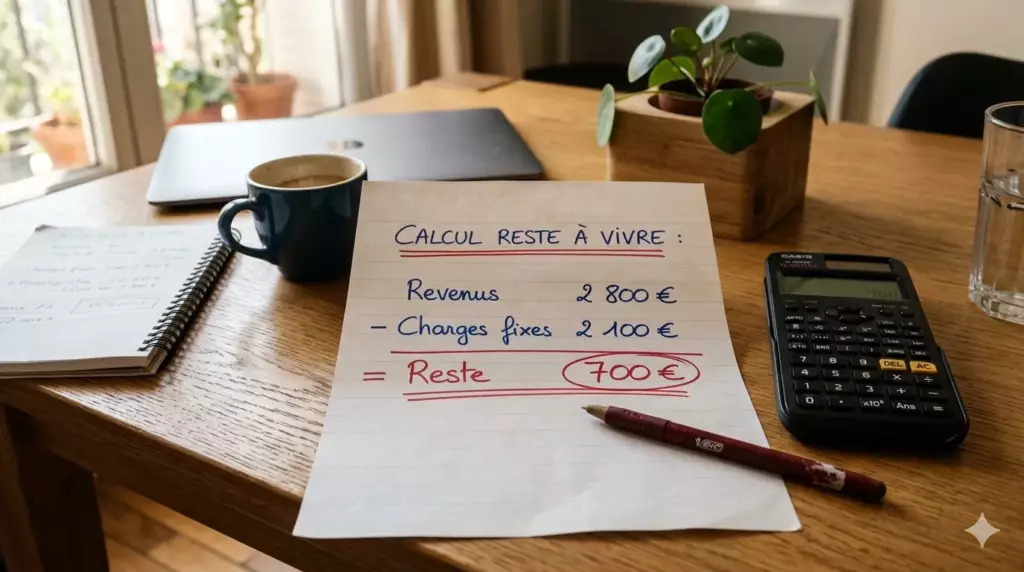 eviter surendettement credit conso : feuille calcul reste à vivre avec revenus et charges