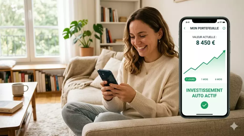 plan investissement mensuel automatique : tableau de bord portefeuille montrant croissance régulière