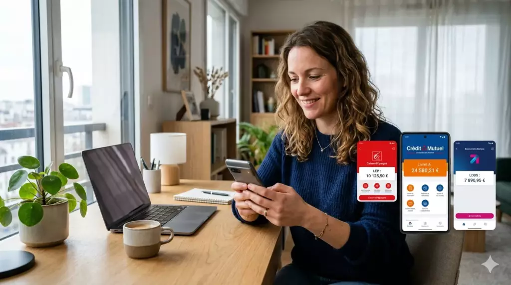 plusieurs livrets epargne : applications de plusieurs banques ouvertes sur smartphone