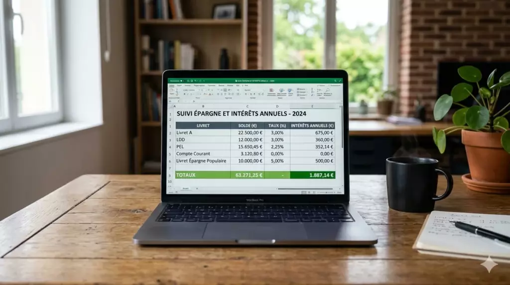 plusieurs livrets epargne : tableau de suivi des intérêts de tous les livrets sur ordinateur