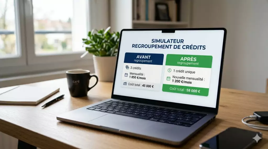 regrouper ses credits calcul : comparaison coût total avant et après regroupement sur simulateur