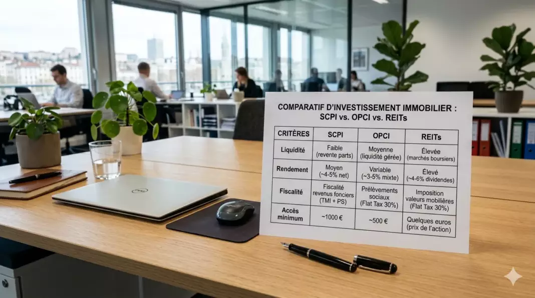 scpi opci reit differences : tableau comparatif SCPI OPCI et REITs pour investisseur français