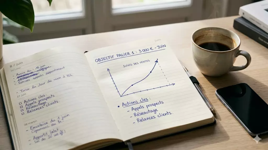 strategie epargne paliers : agenda et graphique d'objectifs d'épargne par mois