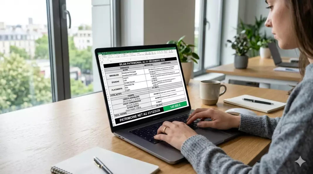 suivre patrimoine tableau de bord : tableur Excel avec actifs passifs et patrimoine net