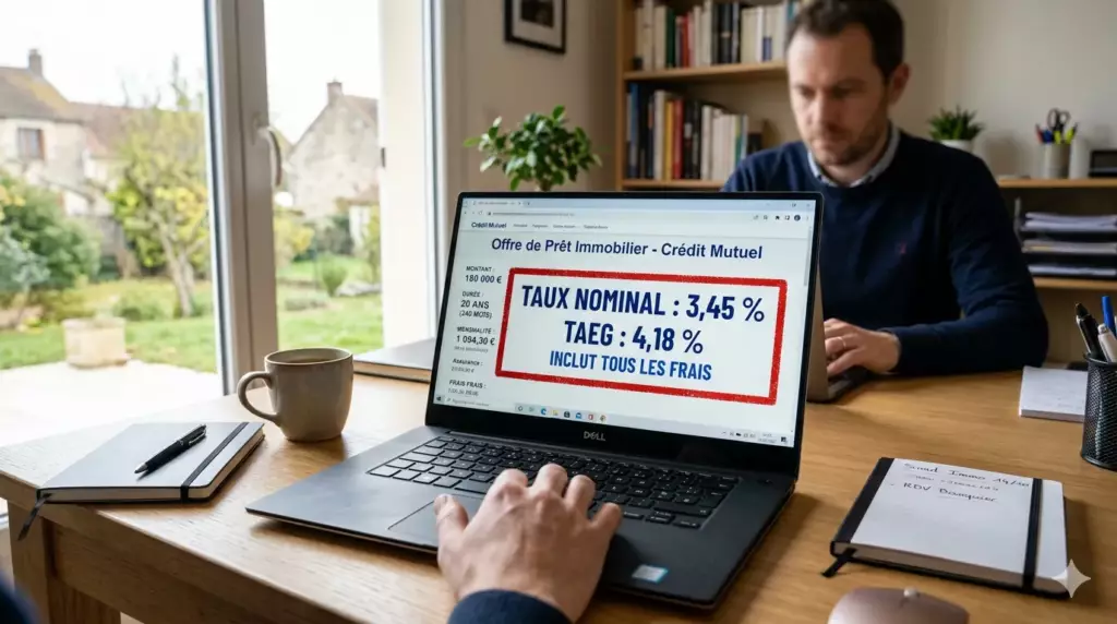 vrai cout credit immobilier : tableau comparatif taux nominal 3,5% versus TAEG 4,2%