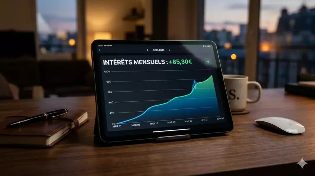 compte pro remunere 2026 : tablette affichant un graphique d'intérêts composés pour entreprise