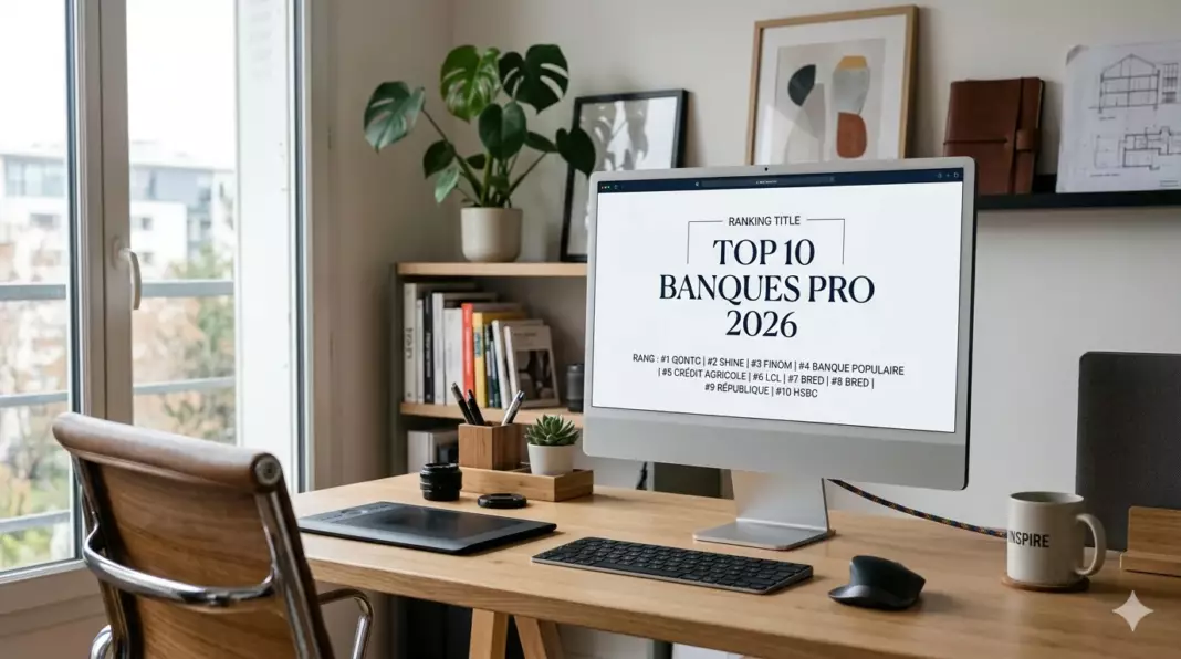 top banque pro en ligne 2026 : écran affichant un podium avec les logos des néobanques leaders