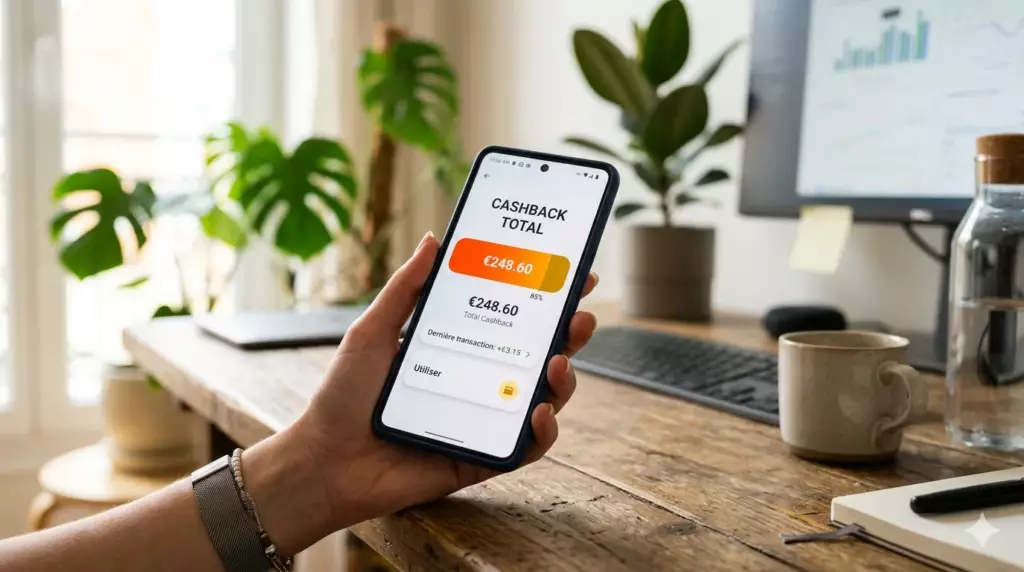 vivid business vs finom comparatif : smartphone affichant des gains cumulés de dépenses