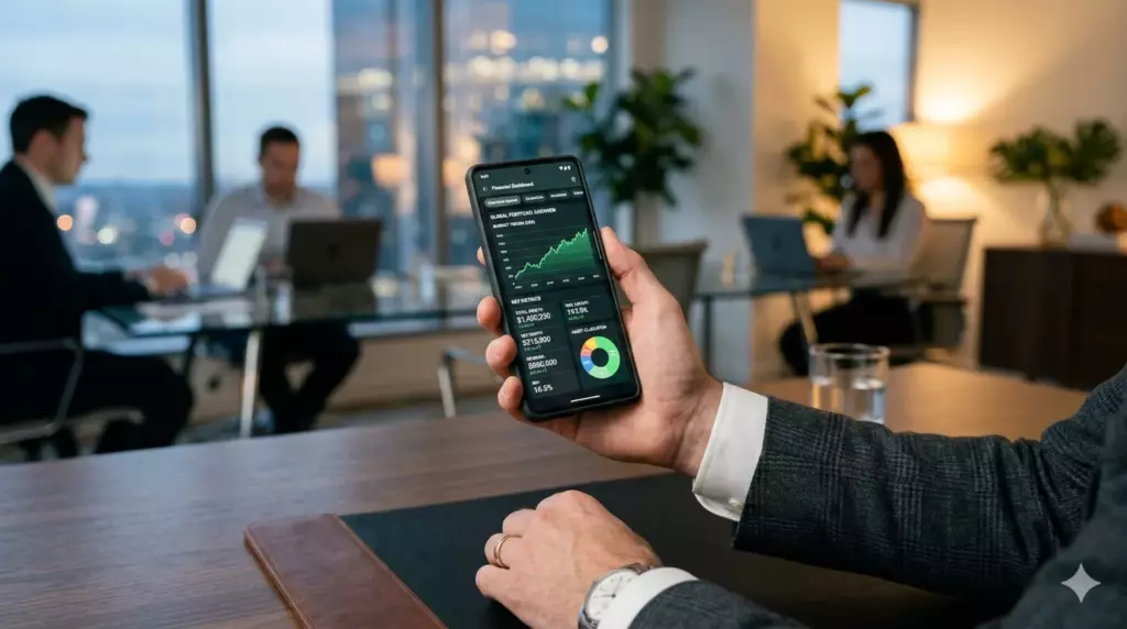vivid business vs finom comparatif : main utilisant une application bancaire pro colorée