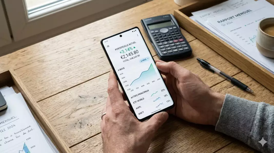 avis per goodvest 2026 : mains tenant un smartphone affichant une simulation de déduction fiscale PER