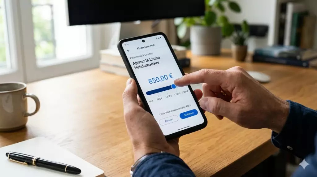 carte bancaire professionnelle gratuite 2026 : smartphone réglant les plafonds d'une carte gratuite