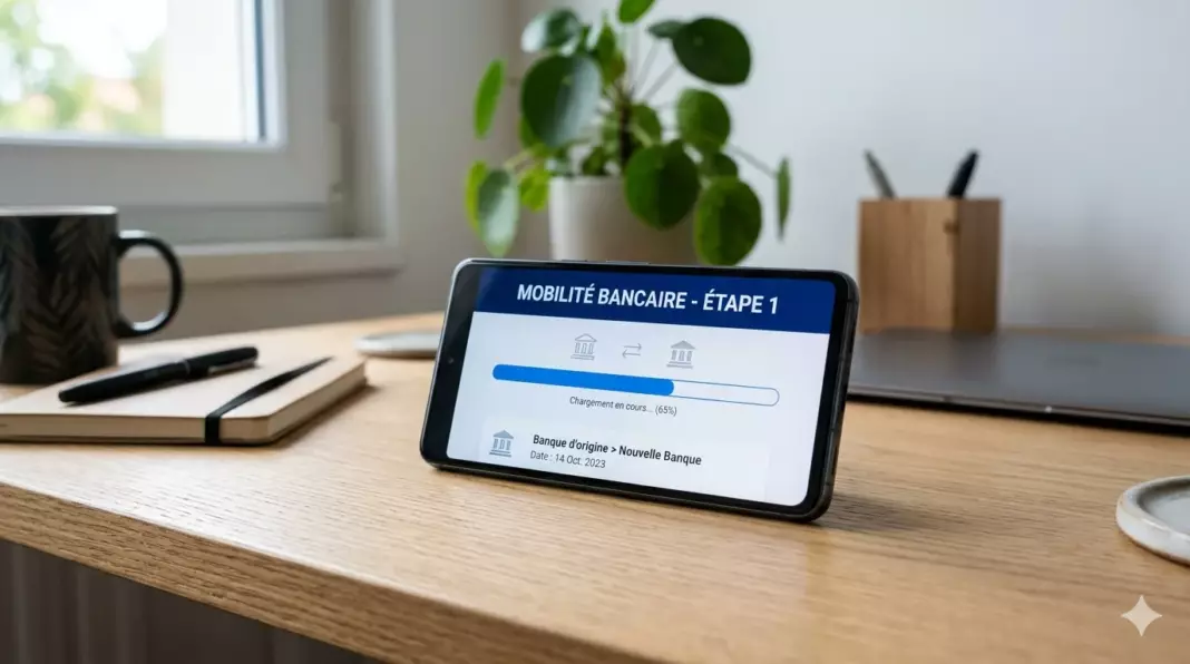 changer banque pro 2026 : interface mobile montrant l'étape de mobilité bancaire