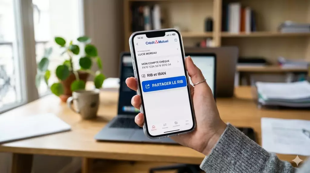changer banque pro 2026 : main tenant un smartphone pour partager un nouveau RIB par email