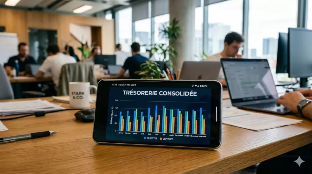 compte pro plusieurs societes 2026 : graphique financier montrant les revenus cumulés de trois business