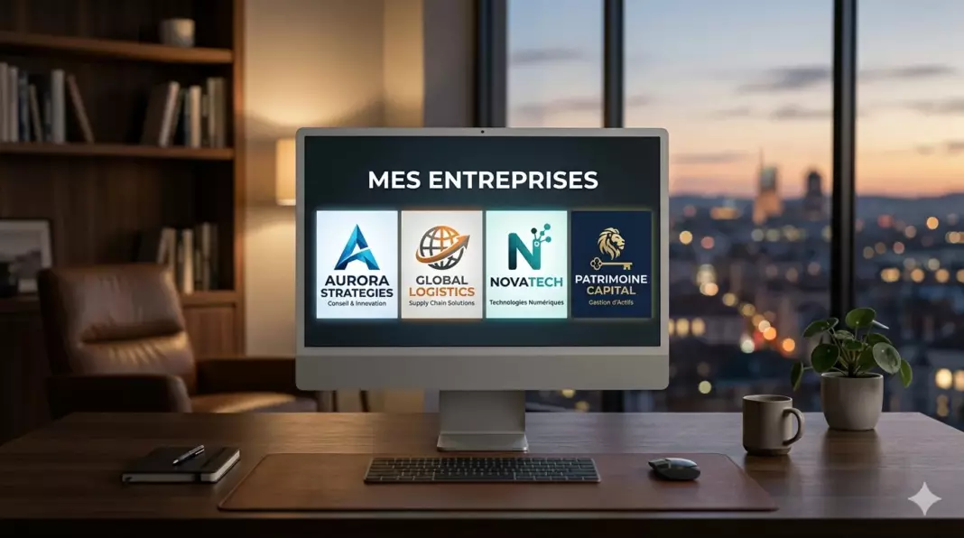 compte pro plusieurs societes 2026 : ordinateur affichant une liste de différentes entreprises liées au même utilisateur