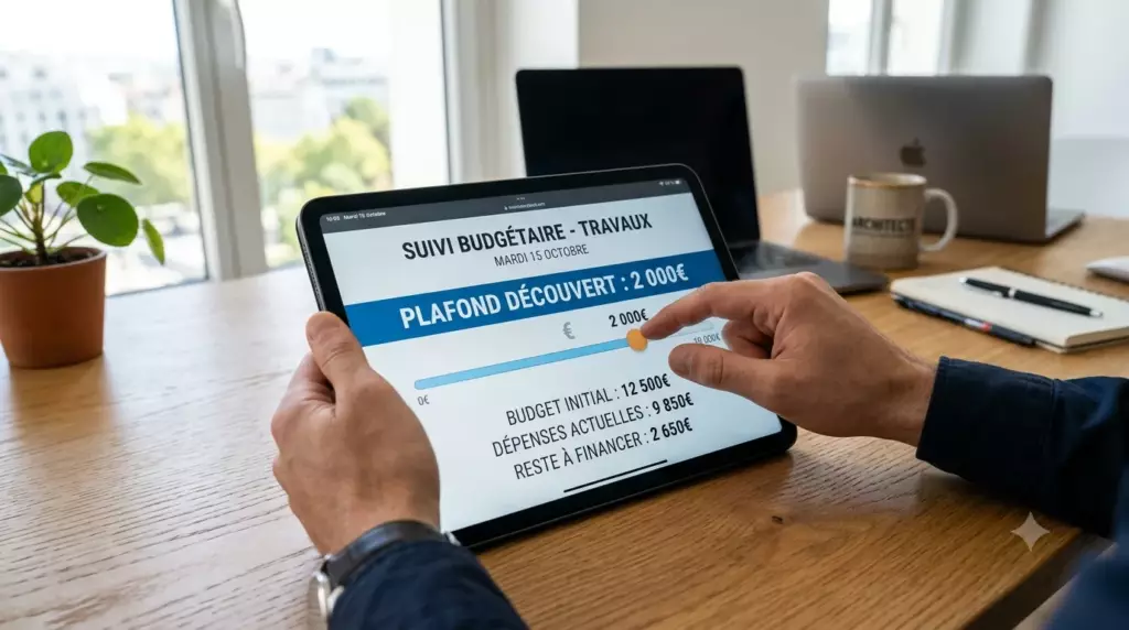 decouvert professionnel banque pro : tablette affichant le paramétrage du découvert autorisé
