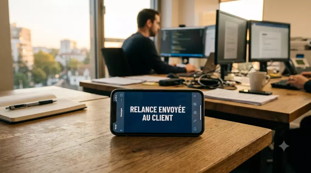 logiciel facturation banque pro integre : smartphone affichant une notification de relance envoyée