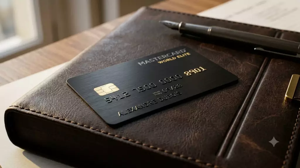 meilleure banque pro profession liberale 2026 : carte bancaire pro en métal noir sur un bureau de consultant