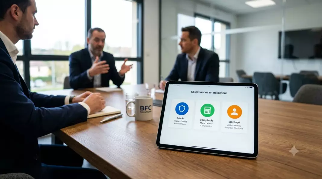 meilleure banque pro sas sarl 2026 : tablette affichant la gestion des accès d'une équipe