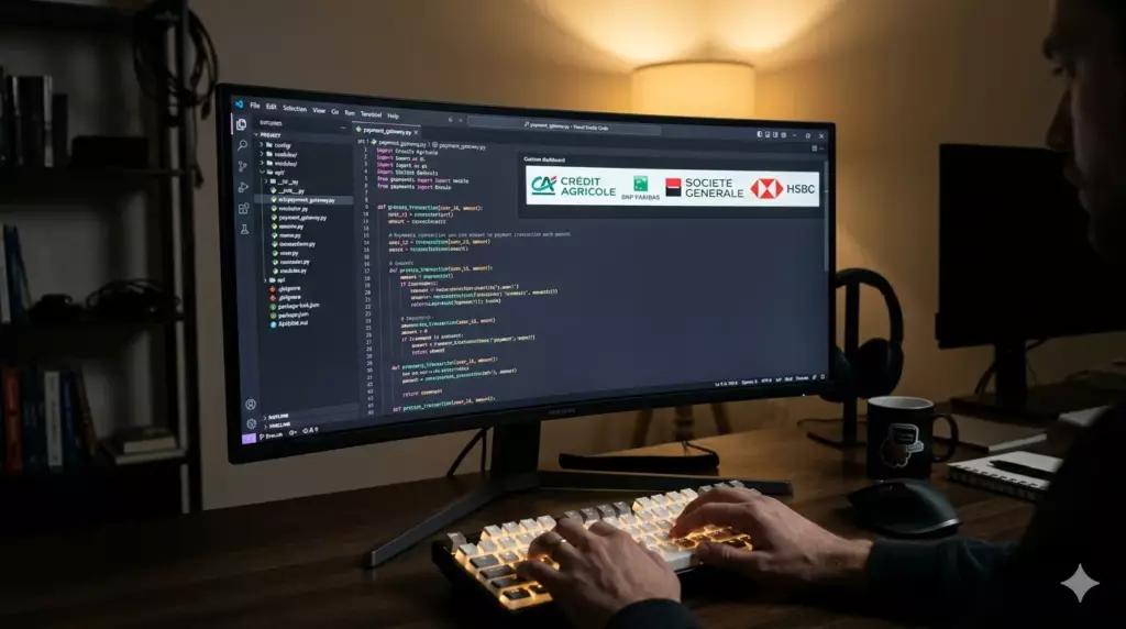 meilleure banque pro startup 2026 : développeur travaillant sur l'intégration de l'API bancaire