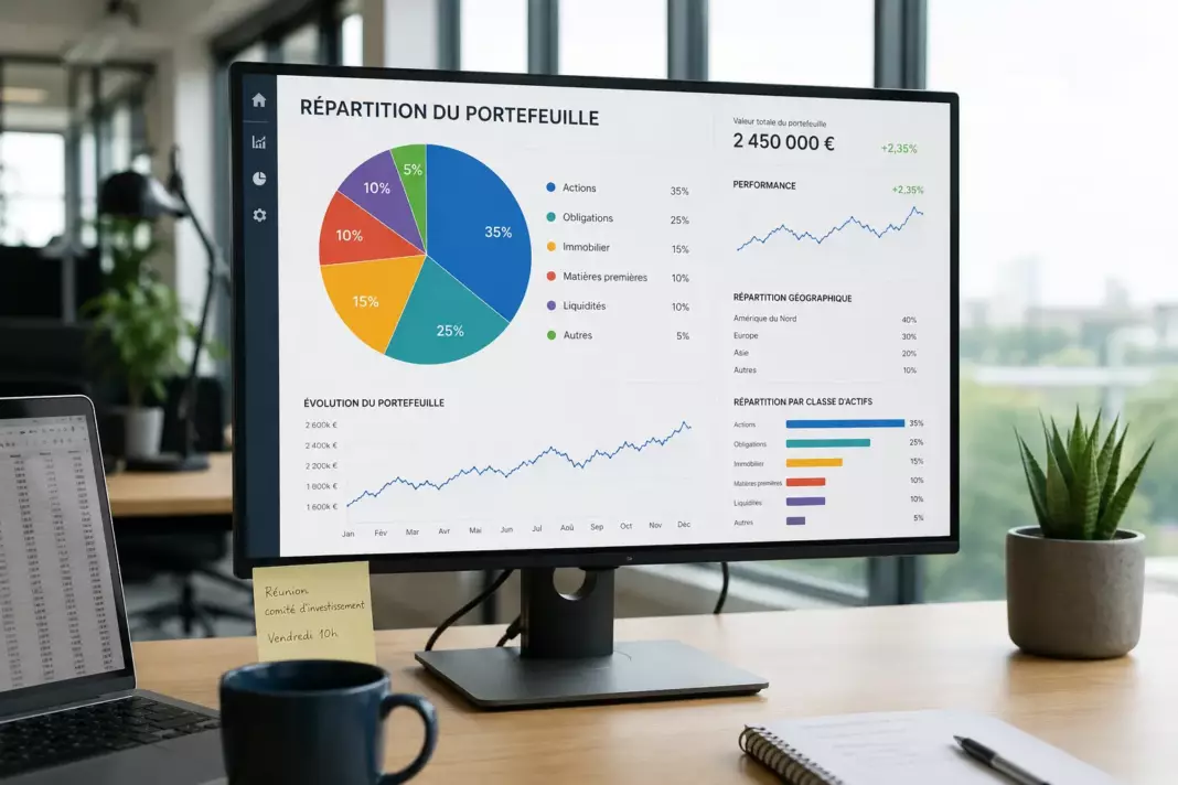 placement tresorerie entreprise 2026 : écran affichant un portefeuille diversifié d'actifs entreprise