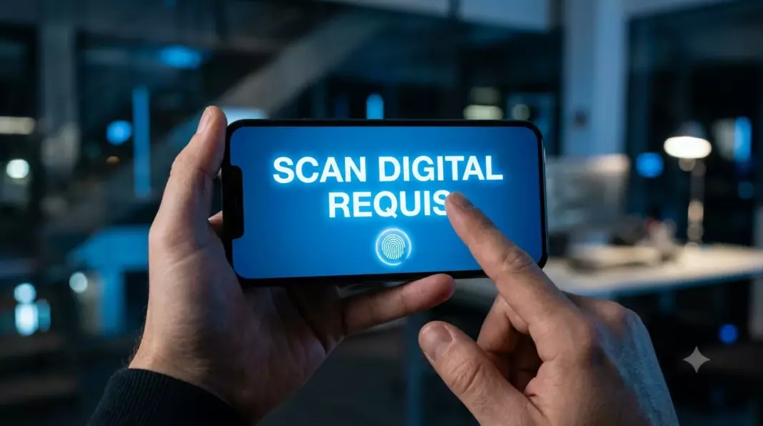 securite compte pro fraude entreprise : pouce scannant l'empreinte digitale sur un smartphone pro