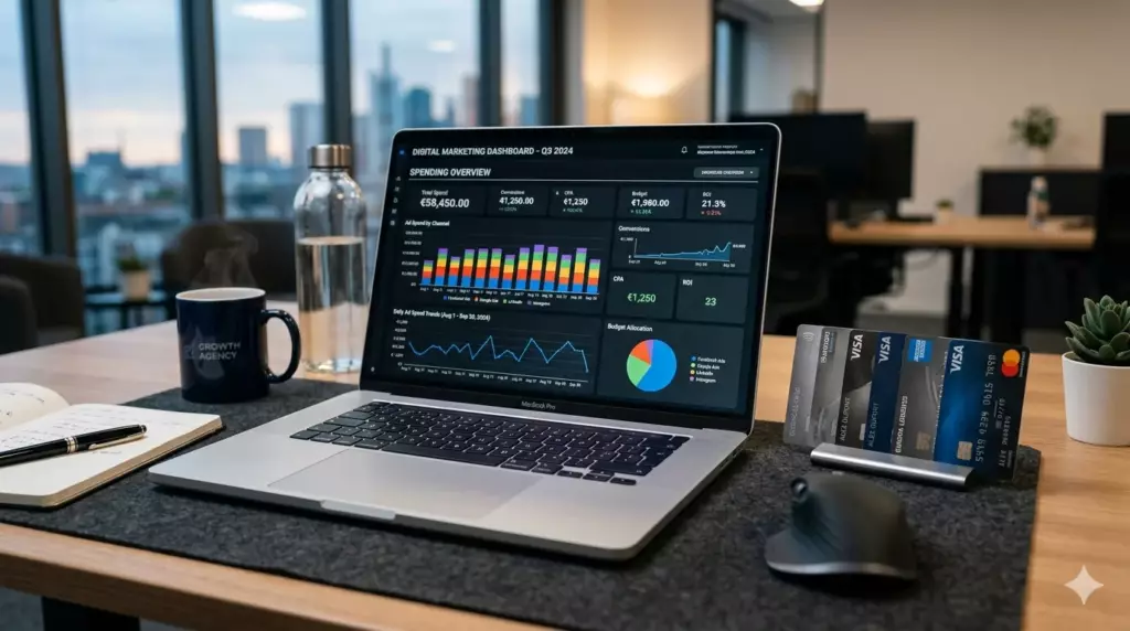 wallester business avis 2026 : graphique de dépenses publicitaires sur Facebook et Google Ads