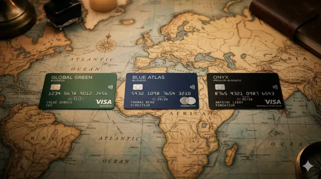 banque pro activite internationale 2026 : wise business airwallex revolut business comparatif trois cartes bancaires business sur une carte du monde