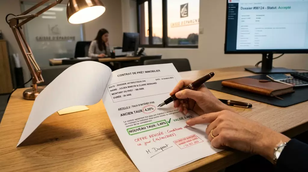 taux crédit immobilier 2026 : document de renégociation de prêt immobilier avec nouveau taux plus bas