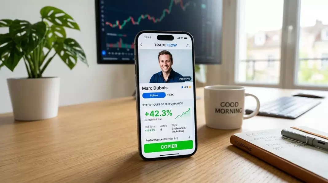 etoro copytrading 2026 : interface eToro affichant le profil d'un trader populaire avec bouton copier