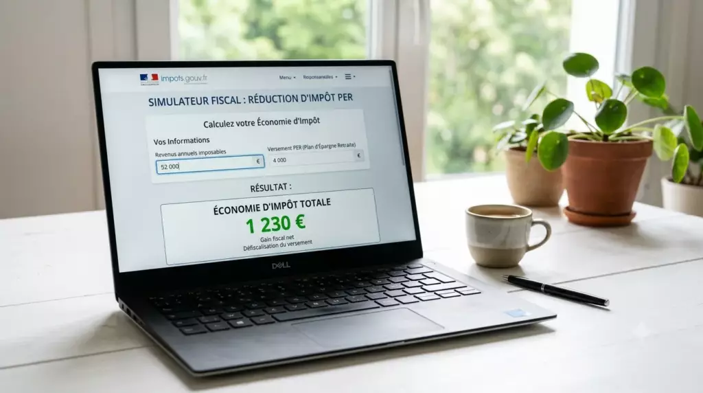 comparatif PER individuel 2026 : simulateur en ligne de déduction fiscale PER sur ordinateur